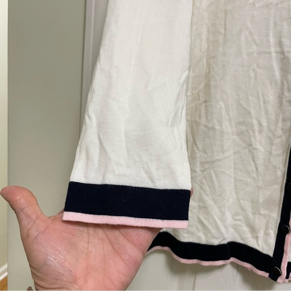 NWOT Talbots Cream, Navy Pink Trim Charming Cardigan L - Picture 6 of 7